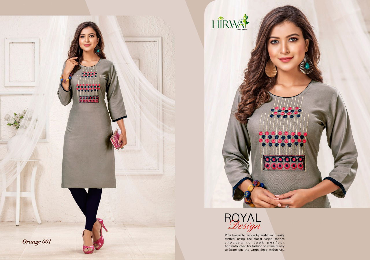 Hirwa Orange 2 Heavy Rayon Straight Cut Kurti